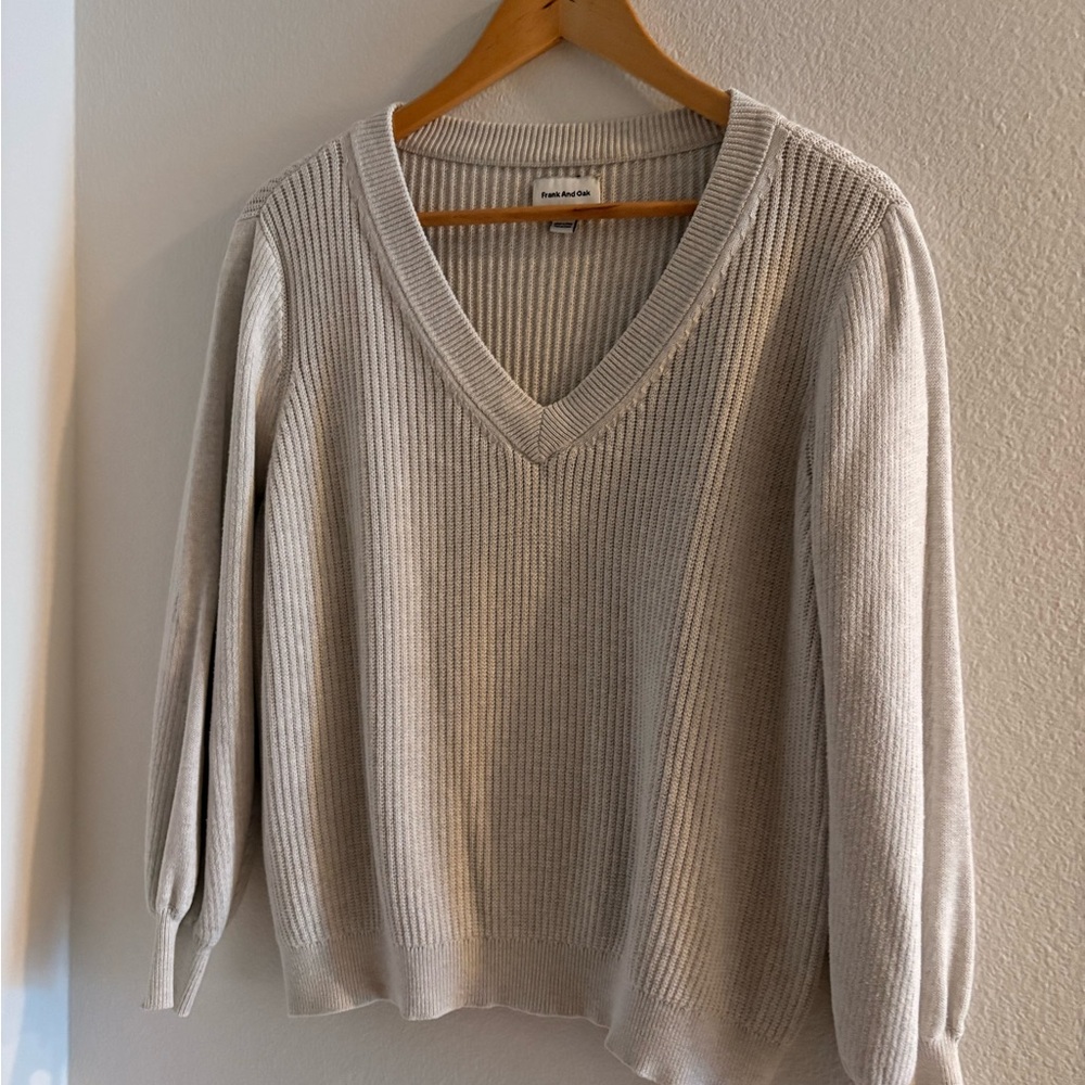 Frank And Oak V-Neck Ribbed Sweater - Light Beige - Size M
